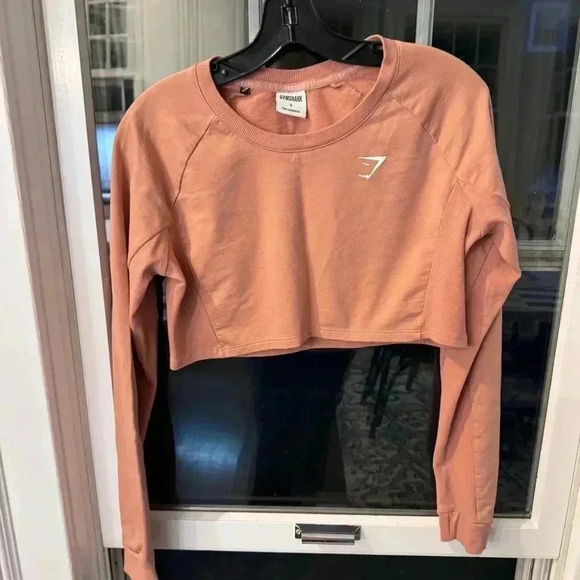 Gymshark Long Sleeve Crop Top Women Small Coral Salmon Pink Workout - Picture 5 of 10